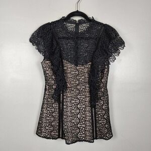 Pearl Lela Rose black lace ruffle top, size 6, nwot